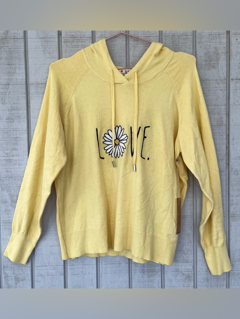 Rae Dunn Yellow Love Daisy Sweater Hoodie Large NWT Cottagecore Cozy
